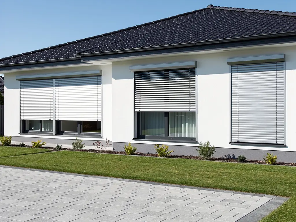 Volets roulants motorisés à lames alu sur une maison de lotissement
